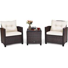 3 st. Polyrattan loungeset trädgårdsmöbler rotting sittgrupp med sittdynor och soffbord beige