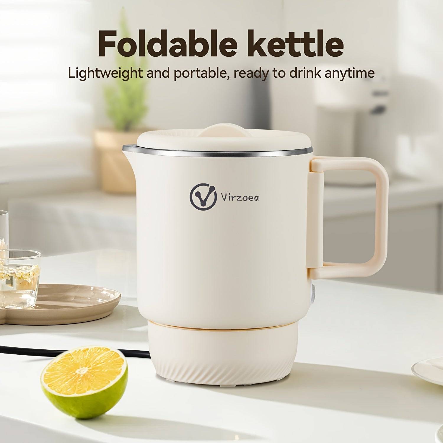 Three-in-one Multifunctional Electric Kettle Foldable Mini Travel Electric Kettle Can Cook Porridge, - White Fold