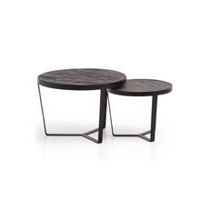 Wohnling Satsbord Set med 2 runda massivt trä och steneffekt, designad metallbas, lantlig stil Svart, svart - Svart