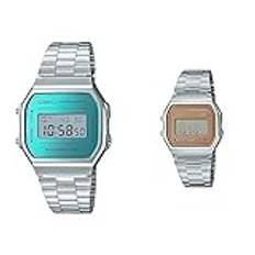 Casio Unisex Erwachsene Armbanduhr Digital Quarz Edelstahl A168WEM-2EF & Collection Unisex Retro Armbanduhr A158WEA-9EF