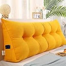 Dorm Headboard Bolster Pillow, Wedge Pillow, Triangular Headboard Wedge Bed Rest, Reading Pillow, Positioning Support Bolster Cushion, with Removable Cover,Yellow,L150×W20×H50cm