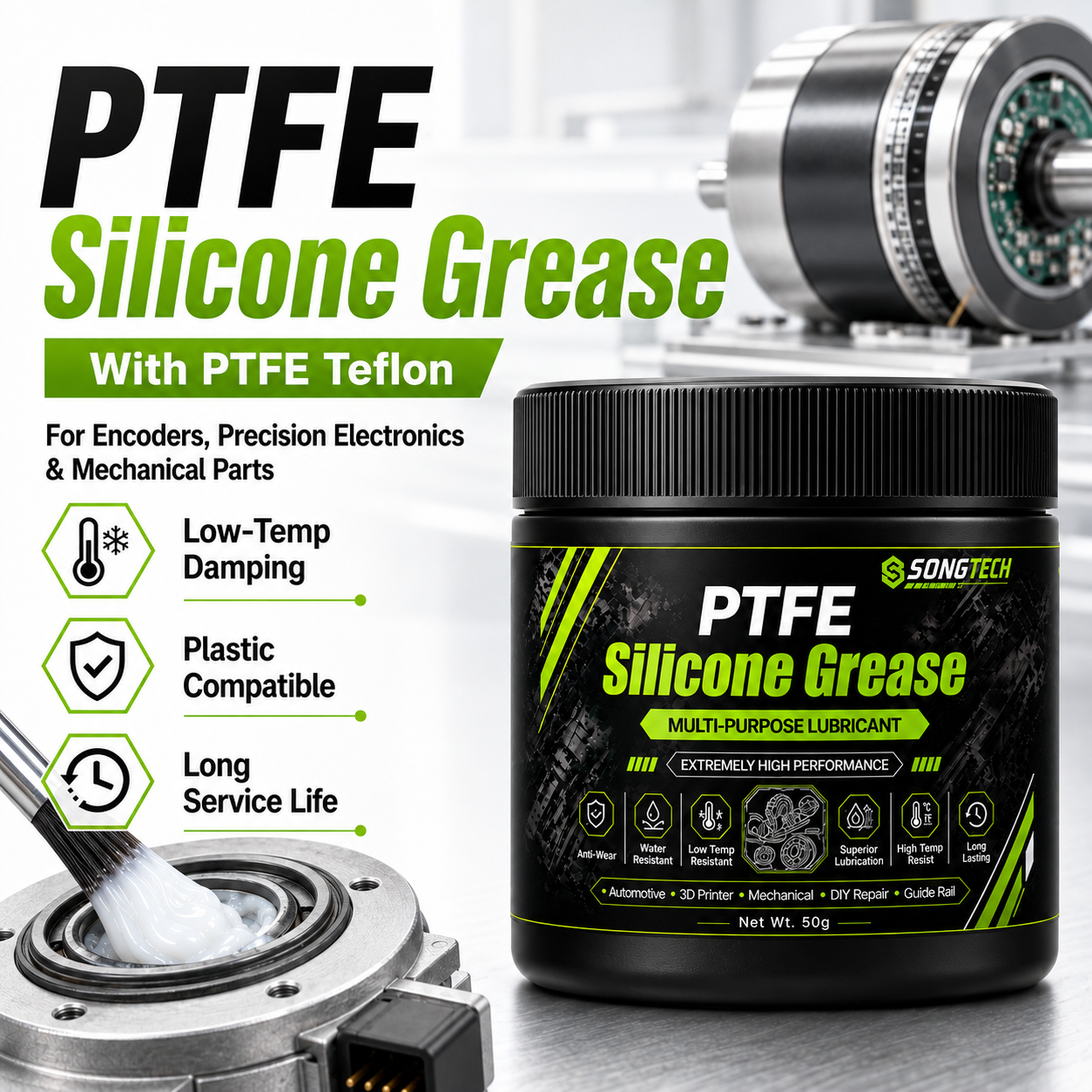 PTFE Silicone Grease with Teflon Translucent White Waterproof Noise Reducing Lubricant for 3D Printer Super Lube 92003