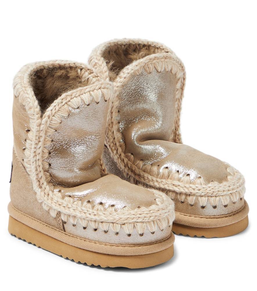 Mou Kids Botas de piel metalizada con borrego - beige - EU 27