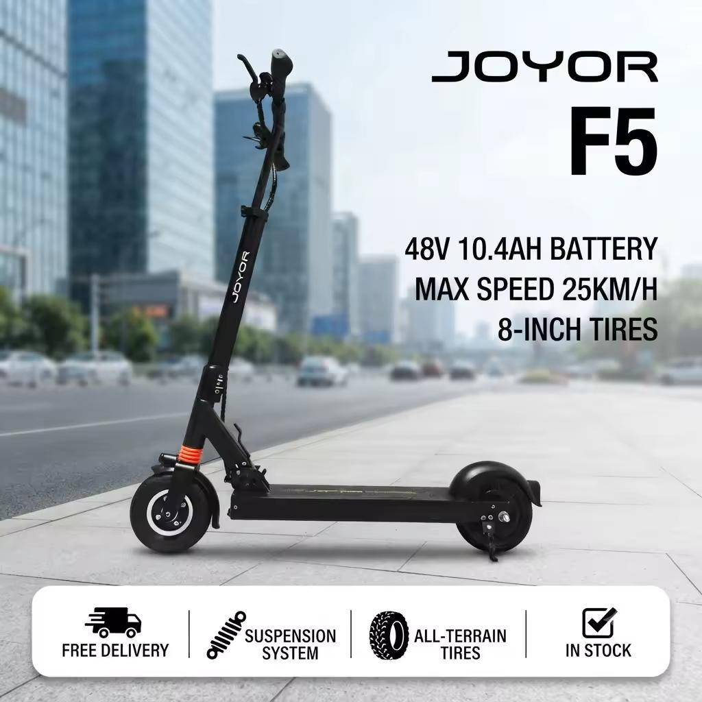 JOYOR F5 Electric Scooter for Adults, 48V 10.4Ah Lithium Battery, Max Speed Limited 25km/h, 8 Inch Comfort Pneumatic Tires