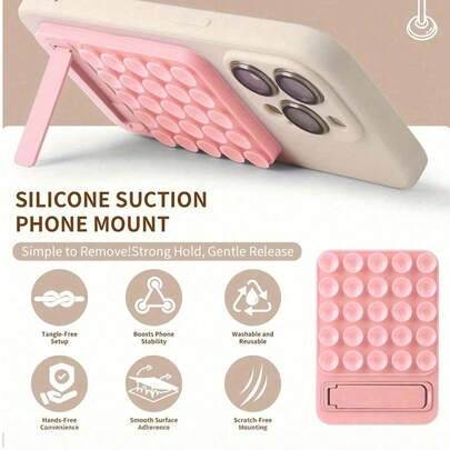 Justerbart silikon-sugfäste för telefon med vikbar flexibel arm, borrfri handsfree-hållare, dubbel användning för skrivbord/bilfönster, kompatibel med - Multifärgad (röd,rosa,Vit,svart,blå,ljuslila,Vit enkel modell)