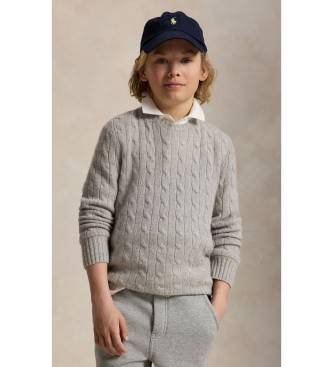 Polo Ralph Laurentil drenge. 323958134006 Grå cashmere sweater i snoet strik ((XL) 13/14años= 163/174cm), Casual, Klassisk, Kashmir, Lange æ