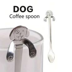 1 st rostfritt stål söt hund kaffesked godis dessert tesked köksredskap skolmaterial tillbaka till skolan - Silver (En-Storlek)