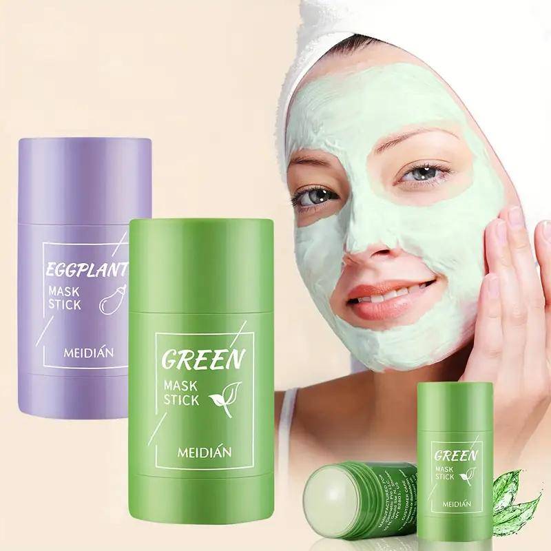 Green Tea Mask Stick, Blackhead Remover Mask, Green Tea Purifying Clay Stick Mask, djup porrengöring, ansiktsfuktande grön