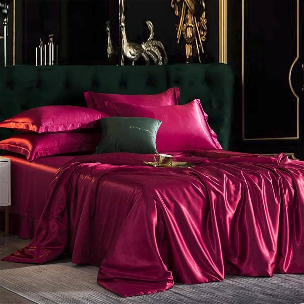 Rött påslakan set i 100% satin för sovrummet, 220 x 240 cm (220 x 240 cm)