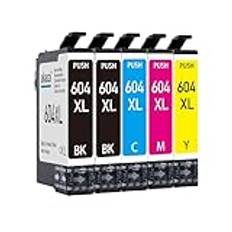 akaca 604 XL bläckpatroner för Epson 604 604XL patroner multipack, kompatibel med Expression Home XP-2200 XP-2205 XP-3200 XP-3205 XP-4200 XP-4205 Workforce WF-2930 WF-2950 (5-pack)