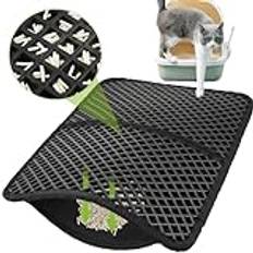 Pecute Kattlåda, matta kattströ, dubbla lager, kattmatta, kattlåda, vattentät urinresistent matta, kattlåda, vikbar kattlåda, matta med stora bikakshål 33 x 46 cm, svart