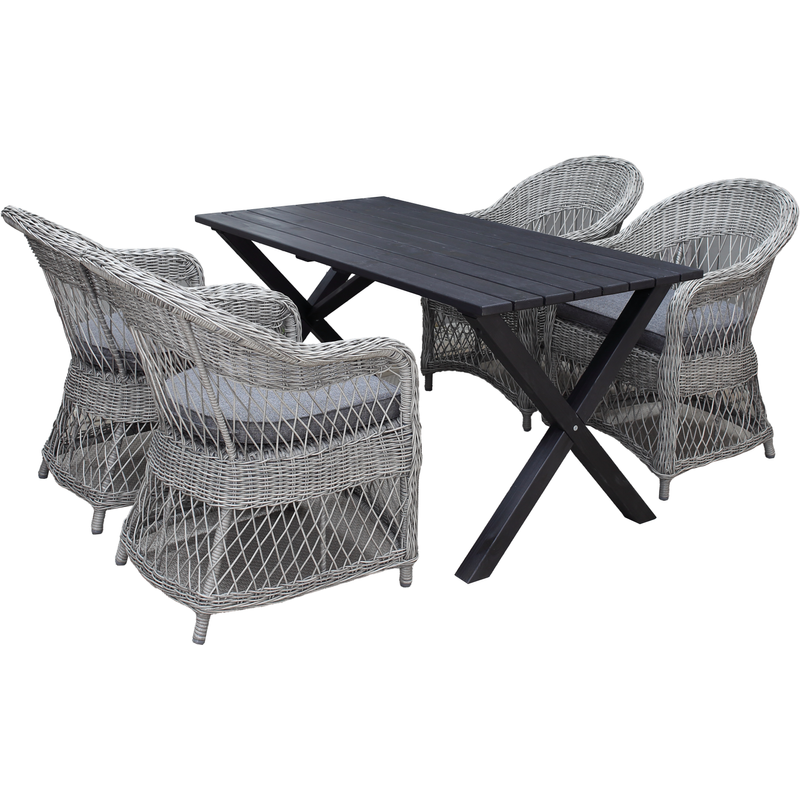 Utomhusmöbelgrupp 150 cm Bord & 4 Merida grå stolar Baltic Garden