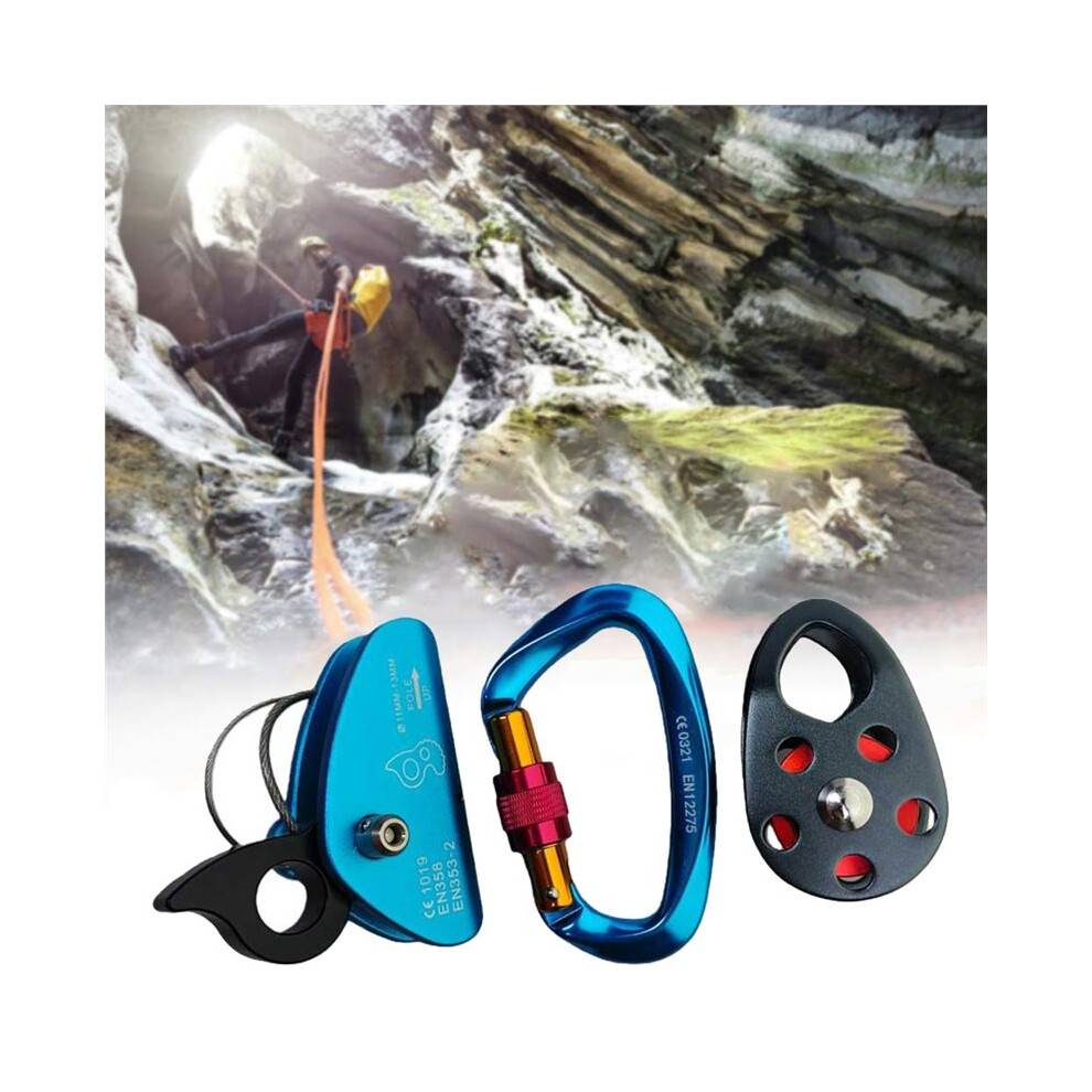 Rock Climbing Pulley Kit with Self Locking Rope Grab Ascender Fall Protection Security Device Cave Exploration Gear