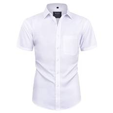 siliteelon Herren Kurzarm Hemden weiß Casual Regular Fit Bügelfrei Business Hemd Faltenfrei Formales Hemd mit Tasche,5XL