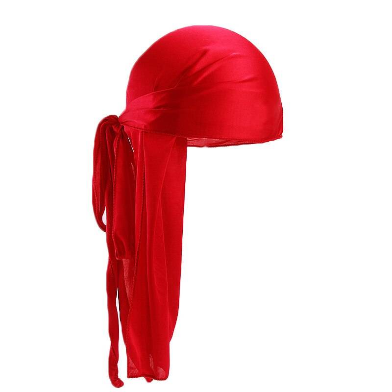 Siden tyg sträckt mössa hiphop pirat bandanas du doo trasa durag enfärgad hatt slips svans för kvinnor män - Röd