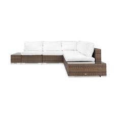 Bahamas 5-sits Loungesoffa utomhus med avslut i konstrotting Hörnsoffa för Uteplats och Uterum - Sand Beige / Vita dynor Loungesoffor Vit,Brun Comfort Garden