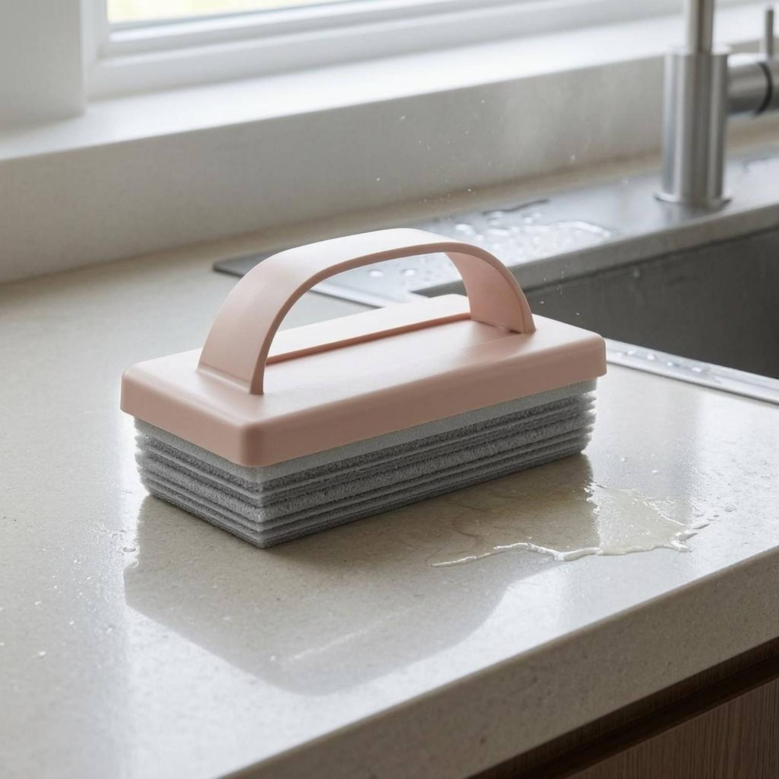 Handheld Sponge Scrubber Plastic Frame Arched-Handle Scrubber Sponge Cleaning Block Absorbent Bathroom Scrub Brush Soft