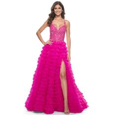 La Femme 32334 - Lace Applique Ruffled A-Line Prom Gown