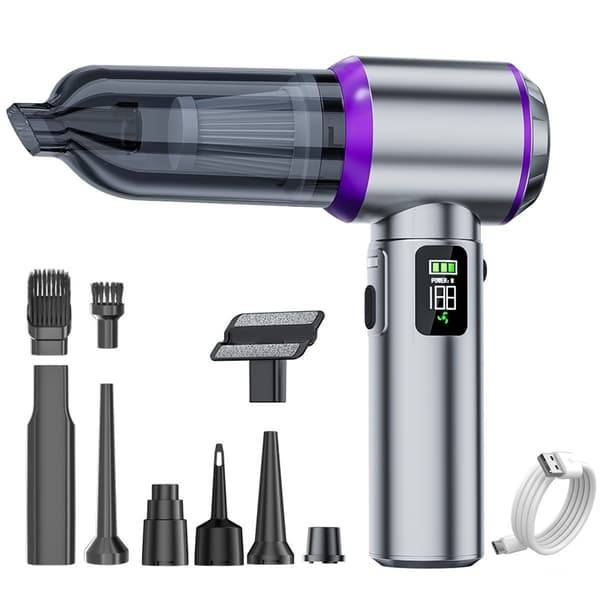 Håndholdt bilstøvsuger børsteløs motor 100W til bil og små hjem, USB-genopladelig 3-celle 2000mAh batteri, 16000Pa sugekraft Purple+grey