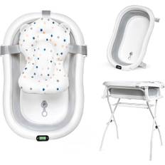 moovkee. Babybadewanne mit Gestell 80cm - Baby Badewanne Faltbar mit Thermometer und Badekissen - Babywanne mit Ständer Sicher für Ihr Baby - Babybadewanne Neugeborene