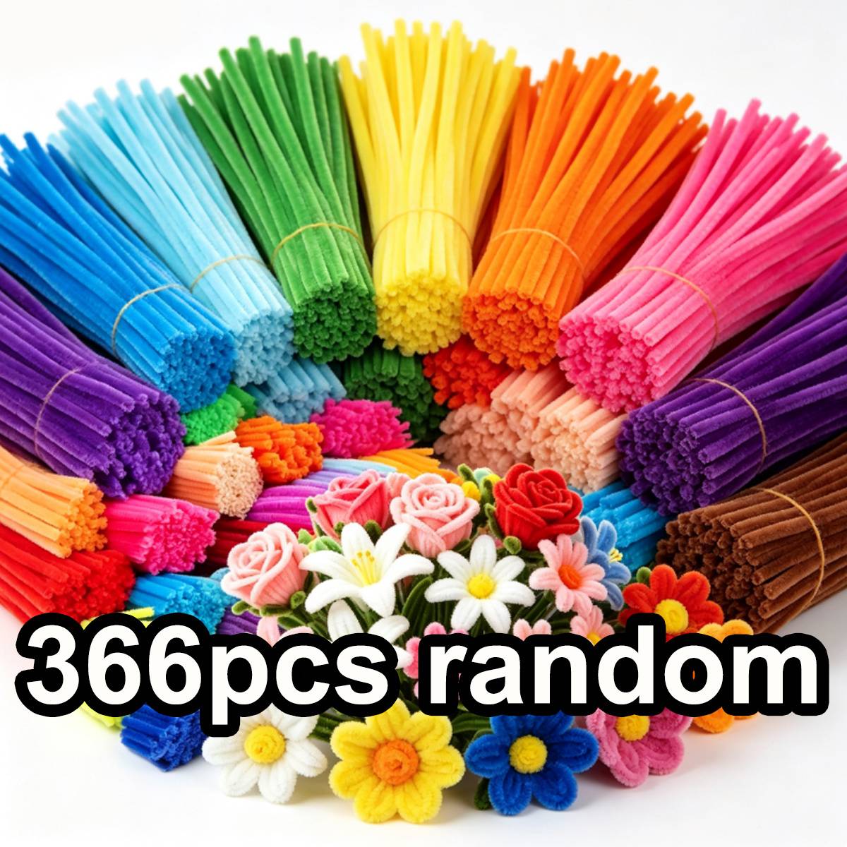 366pcs Random Colorful Chenille Stems, Random Flexible Pipe Cleaners Bulk For Handmade Flowers, Animals, Party Decorations, Scrapbooking, Gift Wrapping And All Year Round Festive Crafts Zsy