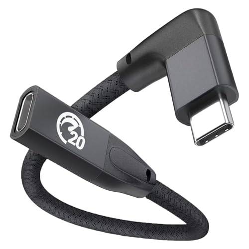 Rätvinkel USB C Förlängningskabel 0,2M, UseBean 90 Degree USB C 3.2 Gen 2 20Gbit/s Hane till Hona typ C 4K Video Förlängningssladd, för USBC Dock, MacBook Pro/Air, iPad Pro, Nintendo Switch