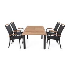 Hillerstorp Nydala Matgrupp Utomhus 96x150-200 + 4 Karmstolar - Teak/Svart utomhus Brun,Svart