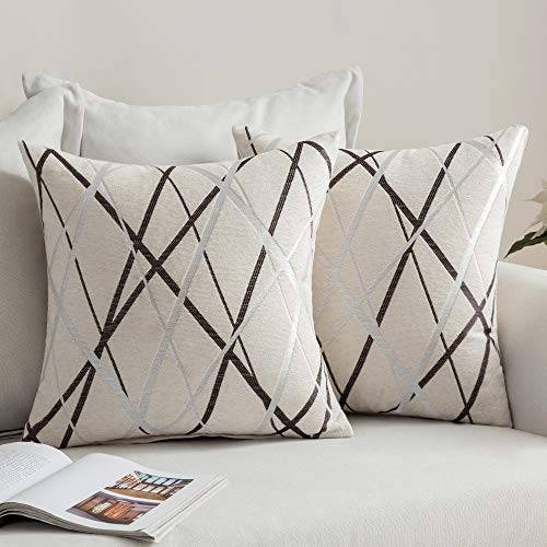 MIULEE Set med 2 dekorativa kuddfodral vävda chenille-kuddar fyrkantiga mjuka moderna kuddfodral kortfattad dekoration för vardagsrum sovrum soffa 50 x 50 cm mjölkvit