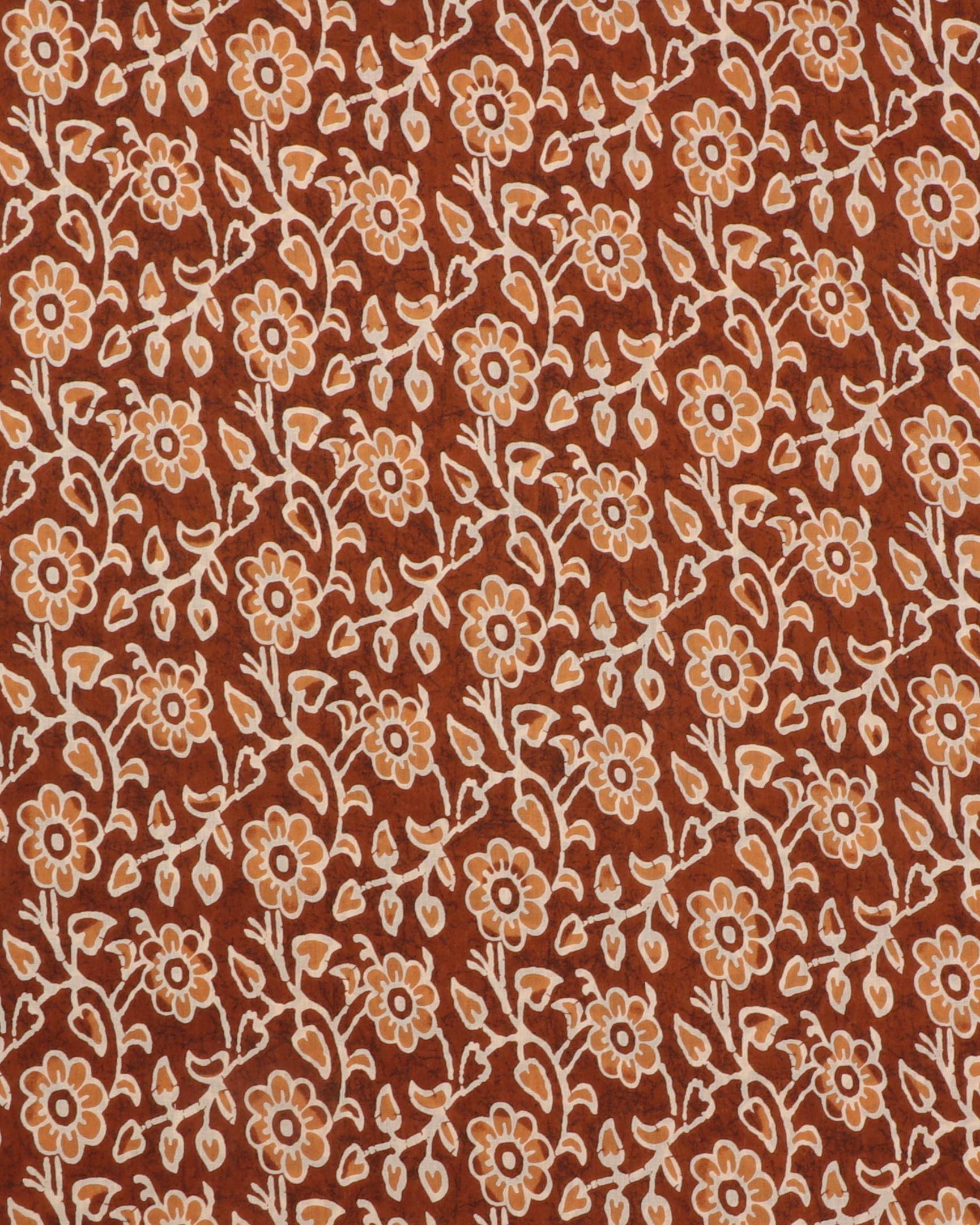 Rustbrun med blomster - Bomuld (voile) - 100% Bomuld
