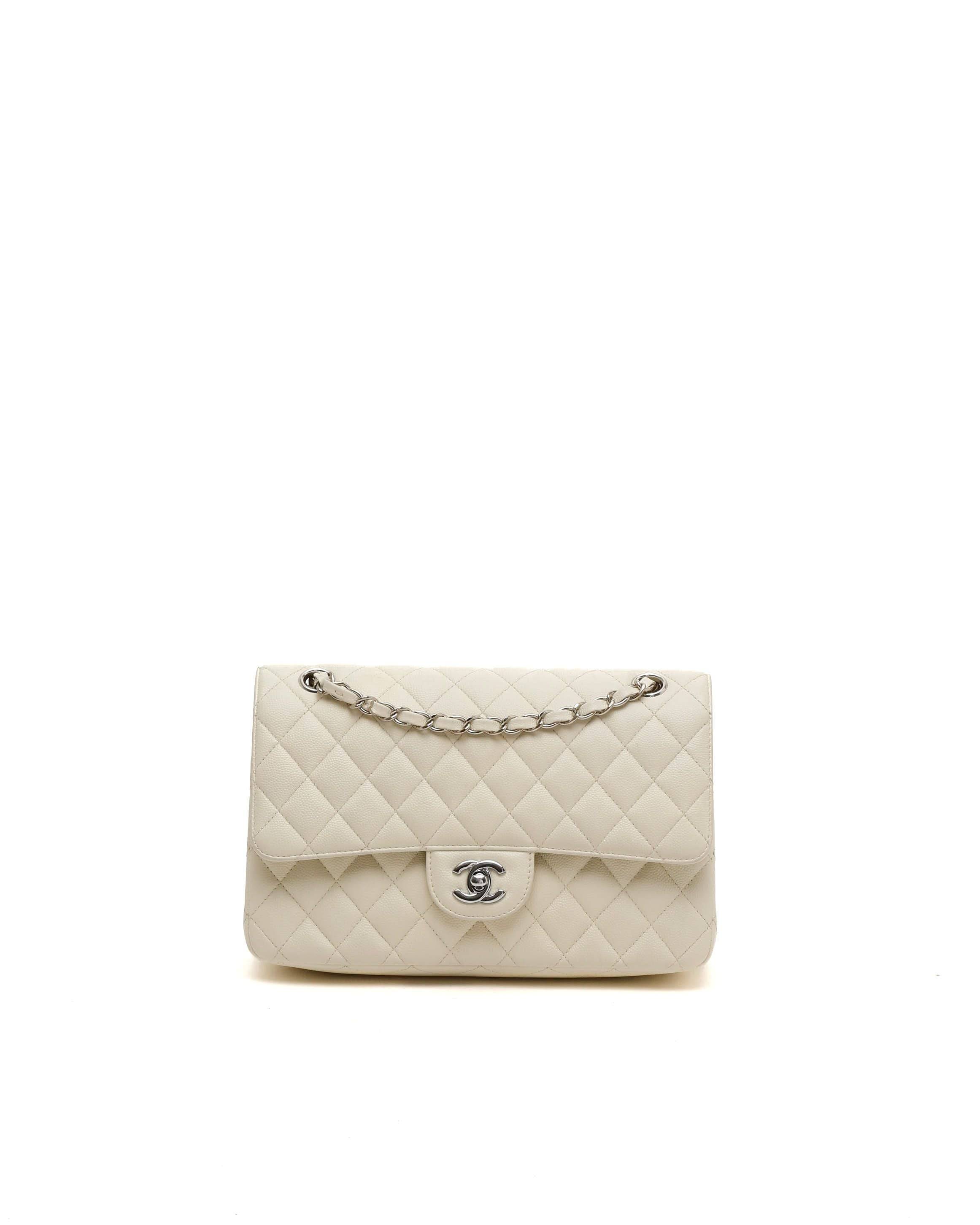 Chanel Classic Medium Caviar Double Flap Bag - White - One Size