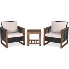Set med 3 trädgårdsmöbler i rotting polyrattan loungeset med tvättbara sittkuddar uteservering