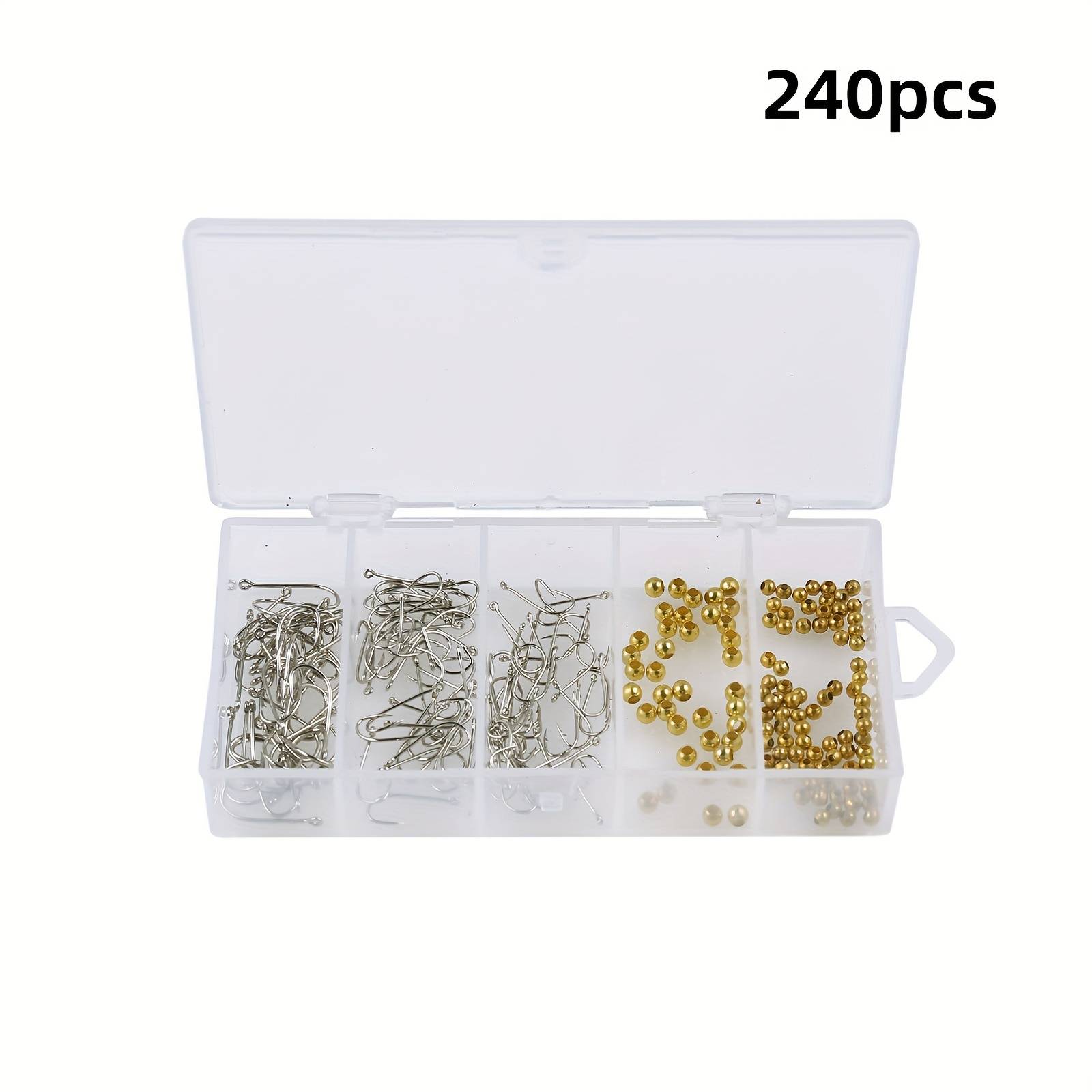 TEMU 240pcs Fly Fishing Hooks And Beads Set, No Foot Hooks, Dry Flies, Copper Beads, Carbon Steel Fly Tying Hooks