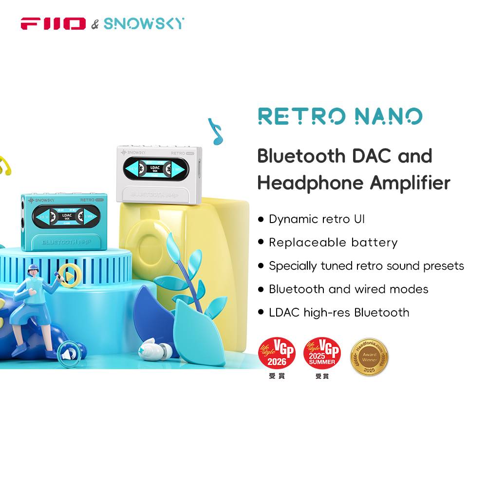Snowsky/FiiO RETRO NANO Bluetooth DAC and Headphone Amplifier, LDAC/aptX Adaptive/aptX LL with 3.5mm/4.4mm