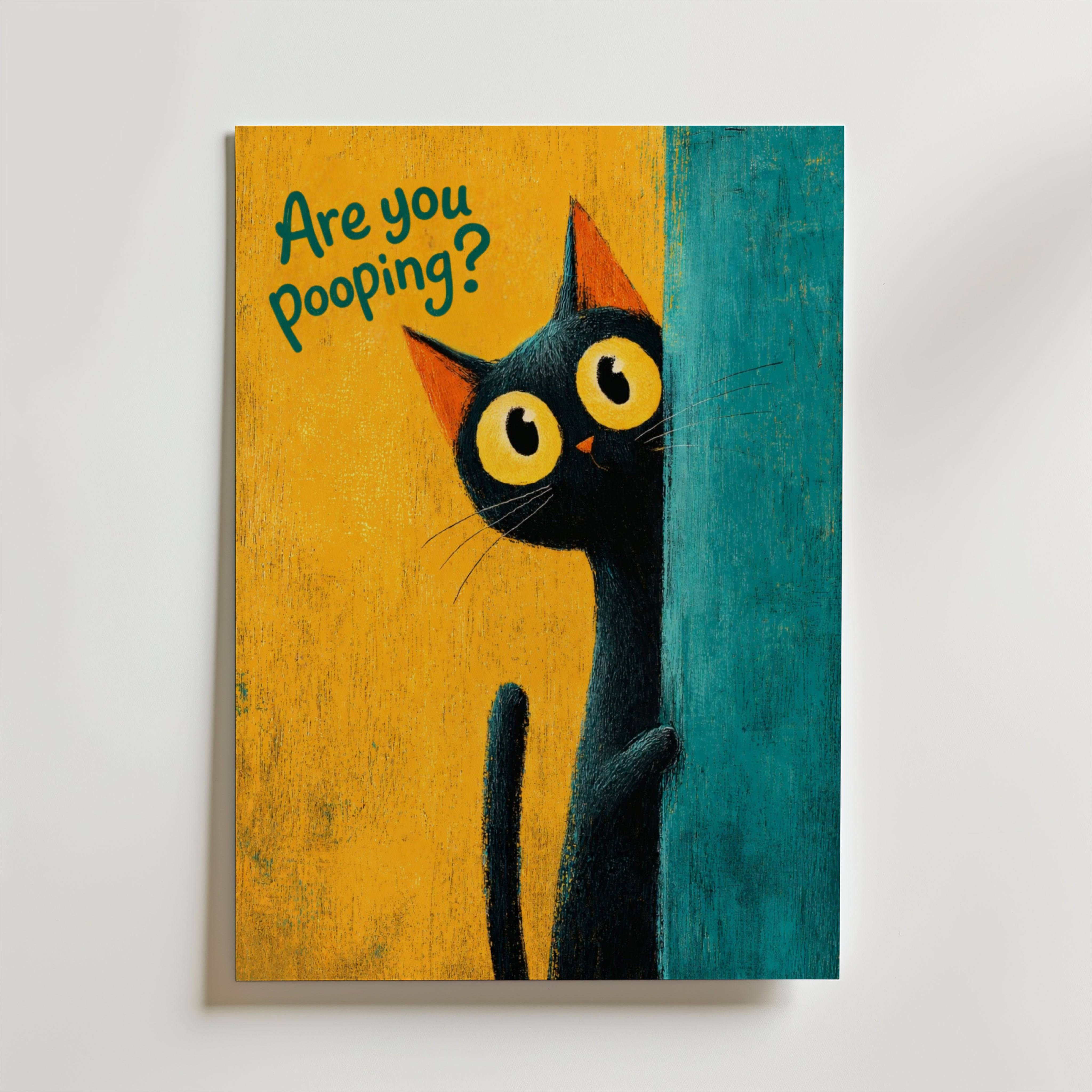 Bathroom Inspector Cat Poster - Premium Canvas 50x70 cm Utan passepartout