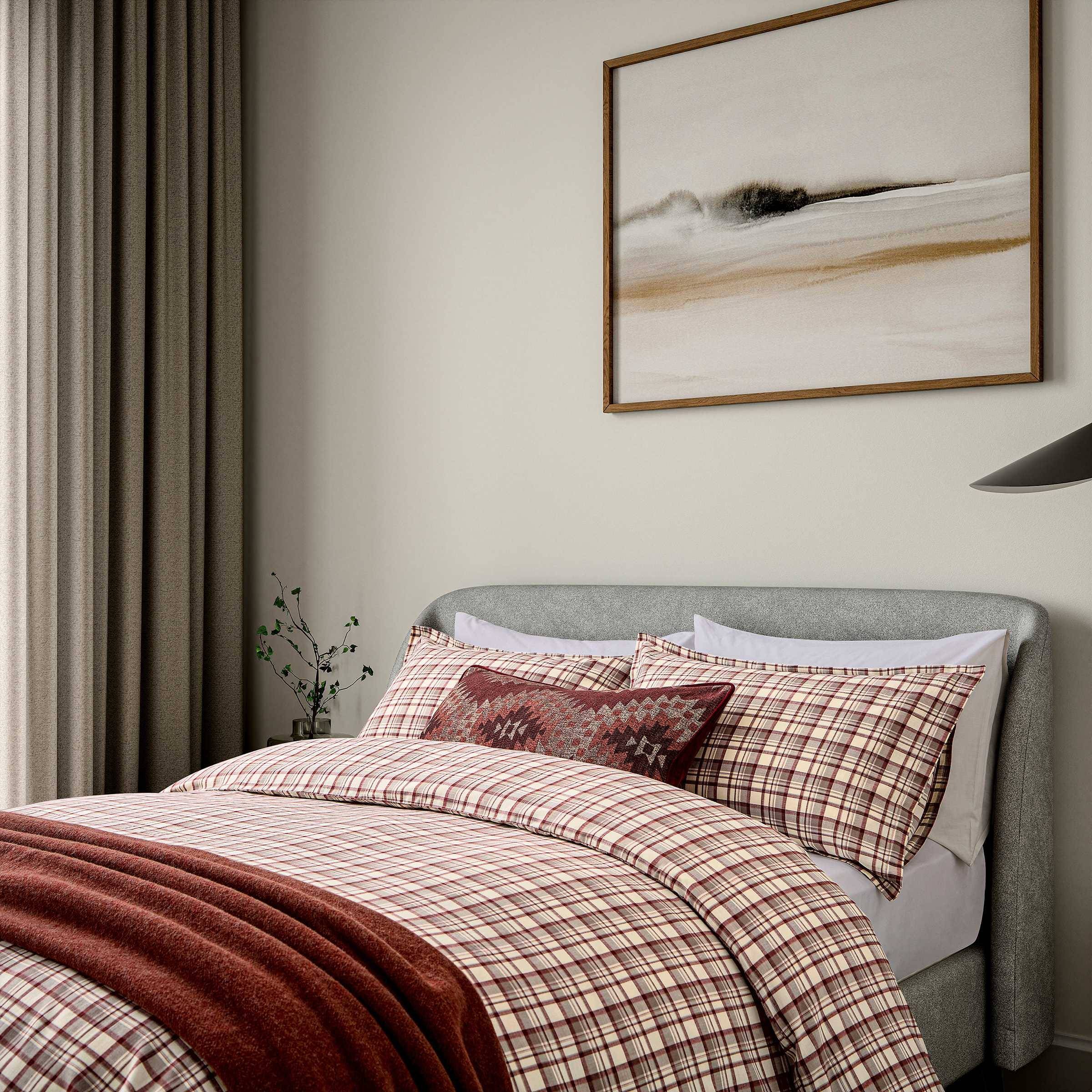 Bedeck of Belfast Woven Check Super Kingsize Duvet Cover SET, Red/Natural