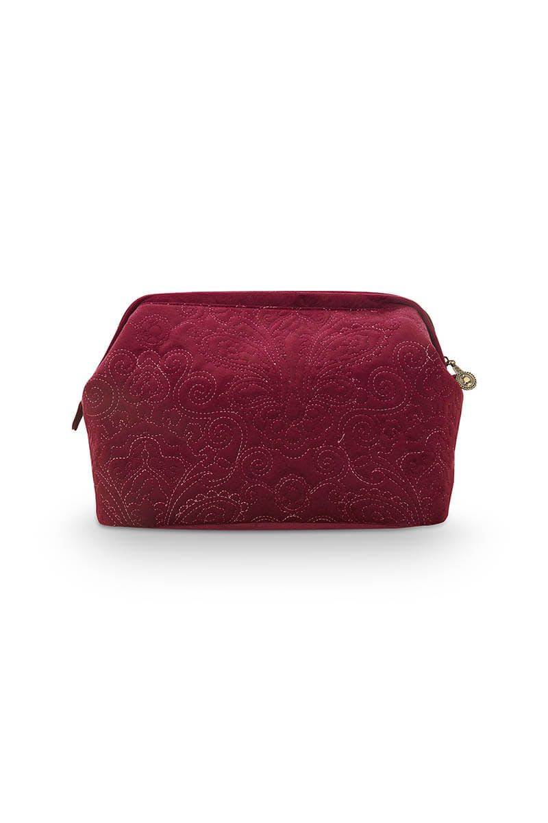 Cosmetic Purse Large Velvet Quiltey Days Red 26x18x12cm