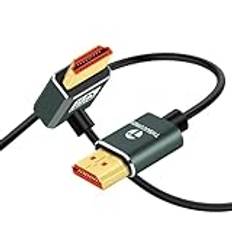 Thsucords Ultratunn 8K HDMI 2.1 90 Graders Uppåtvinkelkabel 2M, Flexibelt Smalt Höghastighetskabelstöd 4K @120Hz 8K @60Hz Kompatibel med Roku TV/HDTV/PS5/Blu-ray