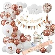 Babyshower dekoration neutralt, roséguld babyshower dekorationer Åh babydekoration neutral med mamma att vara skärp, baby shower banderoll, Åh baby cake toppers ballonger, babyshower dekoration