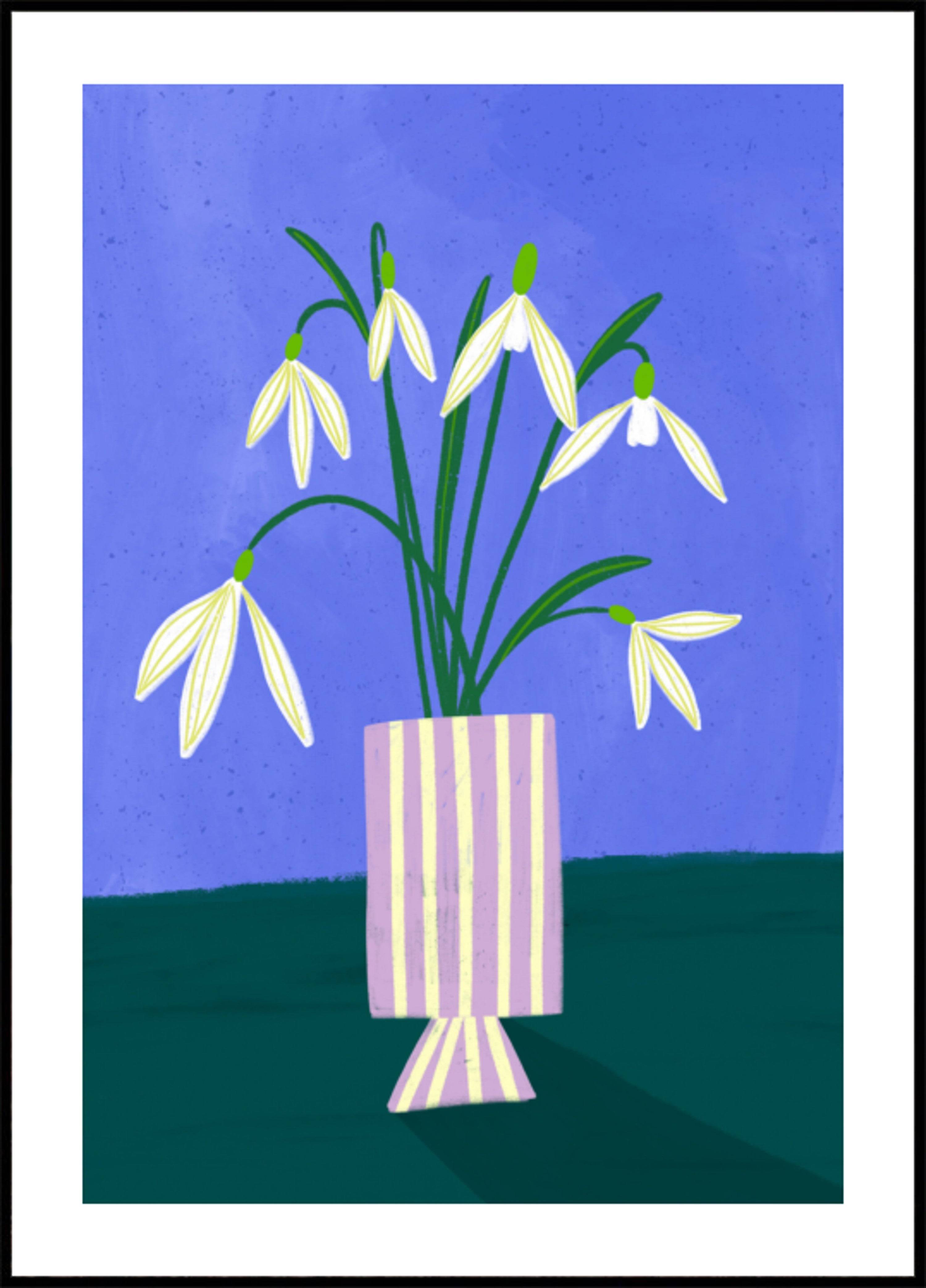 Snowdrops in Striped Vase (30x40) - Plakater > Vår Posters, Illustrationsposters, Botaniska Posters, BD