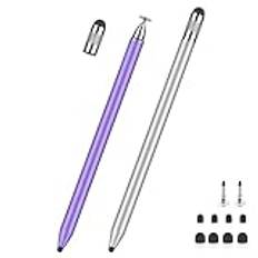 Tablet penna MEKO 2-pack pekskärm penna 3-i-1 gummi skivpenna pekpenna för alla surfplattor/mobiltelefoner som i-Phone ipad Pro/Mini/iWatch/Samsung Huawei Xiaomi Surface Chromebook silver + lila