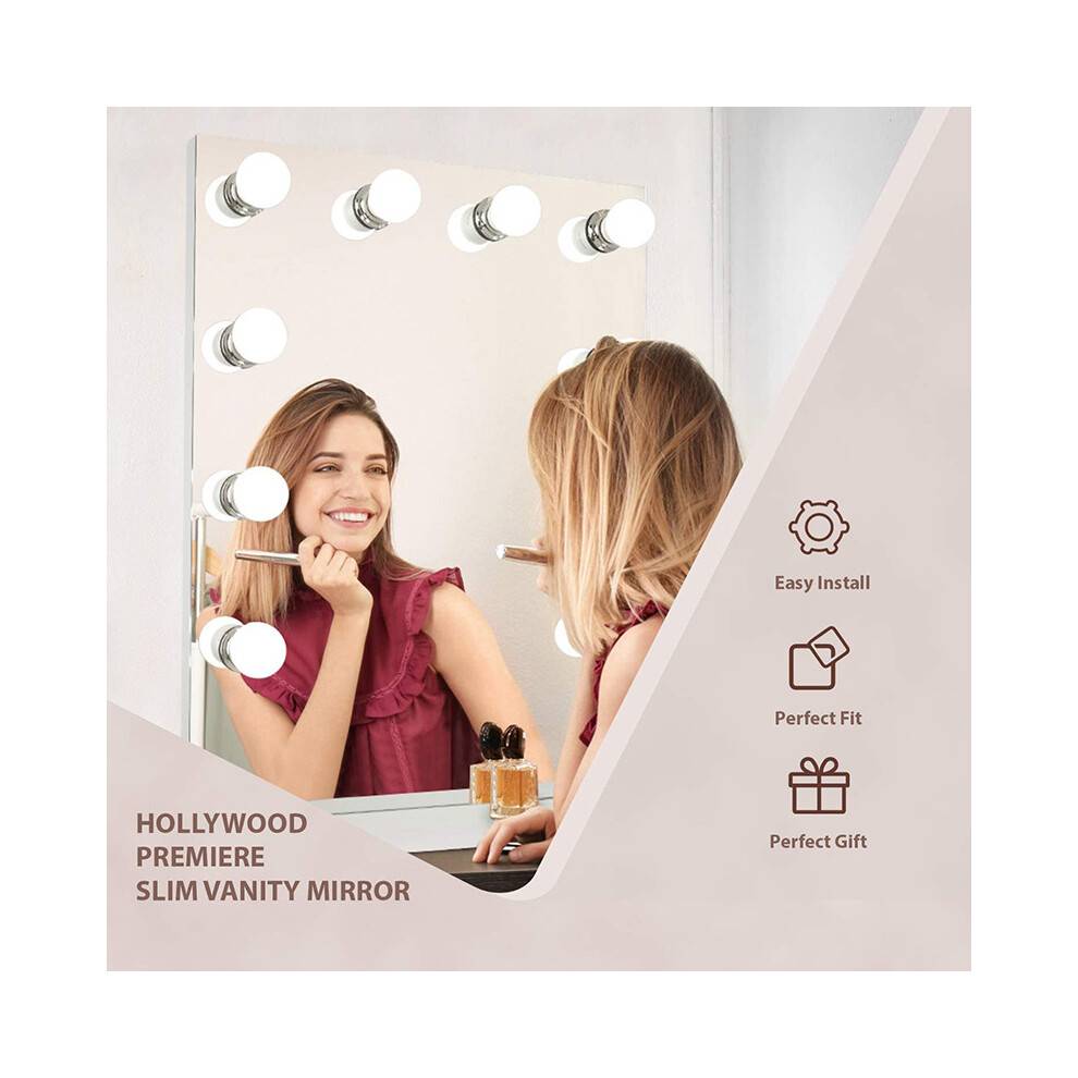 Spejl med lys, Hollywood-oplyst makeupspejl med dæmpbare LED-pærer, USB-drevet LED-belysningssæt med justerbar lysstyrke til makeupbord
