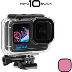 60m vattentät fodral för gopro hero 10 9 svart skyddande dykning undervattenshus skalskydd röd lila färgfilter go pro - Hölje med filter -3