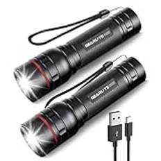 GEARLITE LED mini ficklampa uppladdningsbar, 2000 lumen LED ficklampa extremt ljus med 3 lägen, zoombar handlampa med lång körtid, IP65 vattentät ficklampa för camping utomhus