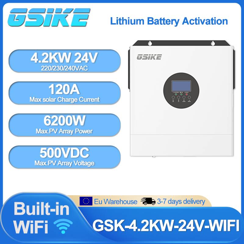 GSIKE 4.2KW 3.5KW MPPT Hybrid Solar Inverter Pure Sine Wave Inversor 24V MPPT 100A Solar Charge Controller with WiFi Falownik
