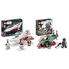 LEGO 75333 Star Wars Obi-Wan Kenobis Jedi Starfighter & Star Wars 75344 Das Boba Fett -Mikrofighter -Schiff, Fahrzeug mit Figuren, der Mandalorianer