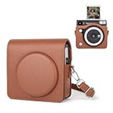 HIYQIN Skyddsfodral för Fujifilm Instax Square SQ40 Instant Camera - Vintage PU-läder kameraväska med justerbar axelrem - klassisk brun