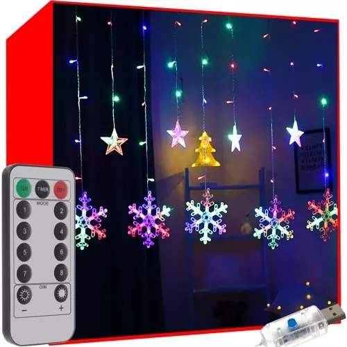LED lysgardin snefnug Timer, 138 flerfarvede lys