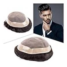 Balding Cover Up Peruk Herr Toupé Människohår Herr Hårstycken Fin Mono Top PU Runt manligt hår Protes 6" Indian Remy Hårersättningsenhet for män, 2# Brun färg för tunt hår(7x9)