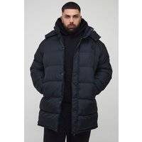 Mens Black Plus Regular Fit Hooded Longline Puffer Jacket