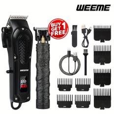 TEMU Weeme 2pcs Professional Men's Electric Hair Clipper Set With T-type 0 Trimmer, Usb Charging & Lcd Display. Home, Travel, Or As A Gift—portable And Powerful